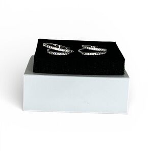 Cate & Chloe Silver Tone Crystal Wrap Hoop Earrings w/ Box